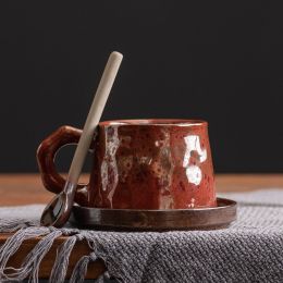 Stoneware Kiln Baked Coffee Set Suit (Option: Kiln Baked Red-330ML)