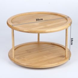 Round Bamboo Turntable Cabinet Organizer 2 Tier Spice Rack (Option: Bamboo color-Double layer)