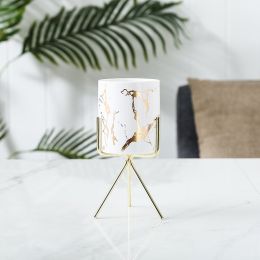 Marble Gold Pattern Succulent Iron Art Ceramic Pot Pen Holder Hydroponic Container (Option: Matte white large-Gold shelf)