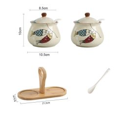 Household High Temperature Resistant Ceramic Meat And Oil Tank Seasoning Jar With Lid Spoon (Option: 9 Style)