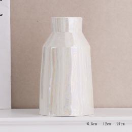 Ceramic Decorative Vase Water Raised Flowers Building Blocks Living Room (Option: White-Shiyun style)