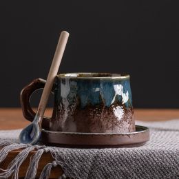 Stoneware Kiln Baked Coffee Set Suit (Option: Kiln Baked Blue-330ML)