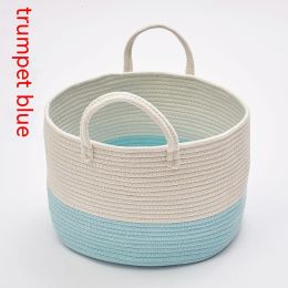 Cotton Braided Storage Bucket Fuzzy Ball Hanging Drop (Option: Small Blue)