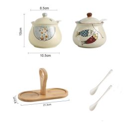 Household High Temperature Resistant Ceramic Meat And Oil Tank Seasoning Jar With Lid Spoon (Option: 6 Style)