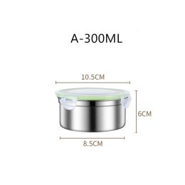 304 Stainless Steel Fresh-keeping Food Storage Box Sealed (Option: Frosted version Green cover-300ml)