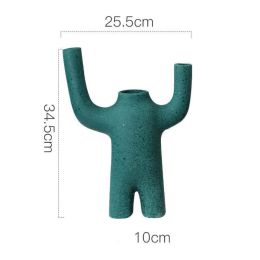 Ceramic Ornaments Living Room Decoration Dry Flower Flower Inserted Robot Vase (Color: Green)