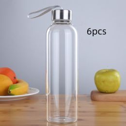 New Leak Proof Large Capacity Transparent Sports Glass Water Cup (Option: Without cup cover-550ml-6PCS)