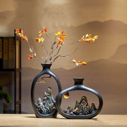 Chinese Style Mountain View Vase Decoration Tabletop Flower (Option: Combination8)