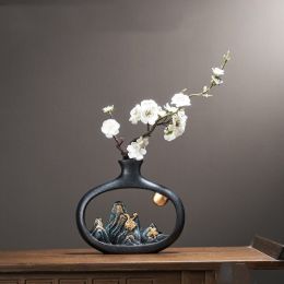 Chinese Style Mountain View Vase Decoration Tabletop Flower (Option: Combination1)