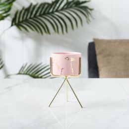 Marble Gold Pattern Succulent Iron Art Ceramic Pot Pen Holder Hydroponic Container (Option: Pink trumpet-Gold shelf)