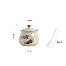 Household High Temperature Resistant Ceramic Meat And Oil Tank Seasoning Jar With Lid Spoon (Option: 11 Style)