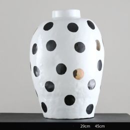 Large Wave Dot Art Big Belly Ceramic Vase Decoration Home (Option: Large size)