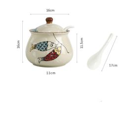 Household High Temperature Resistant Ceramic Meat And Oil Tank Seasoning Jar With Lid Spoon (Option: 3 Style)