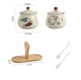 Household High Temperature Resistant Ceramic Meat And Oil Tank Seasoning Jar With Lid Spoon (Option: 5 Style)