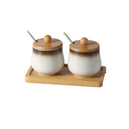 Japanese Style Ceramic Chili Oil Condiment Bottle And Jar Combination Set (Option: Mocha-2PCS)