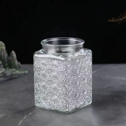 Vintage Crabapple Flower Glass Sealed Jar Candy Snack Storage Jar (Option: Square window cut-Without cover)